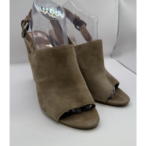 Madewell Suede Peep Toe Slingback Block Heel Sandals Womens Sz 8 Taupe - Picture 1 of 12